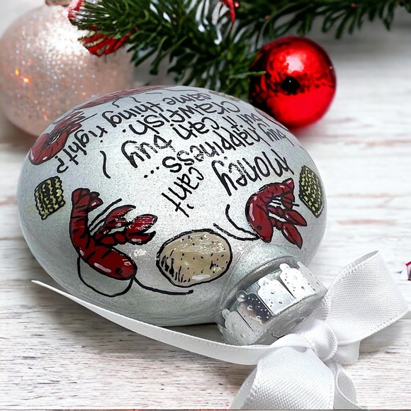 Cajun Christmas Cheer: Crawfish & Happiness Ornament! Custom Personalized Gift - Picture 4 of 10